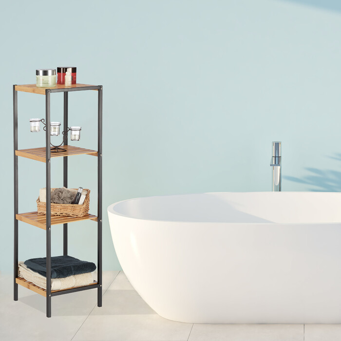 Relaxdays Quadratisches Regal Bambus und Stahl