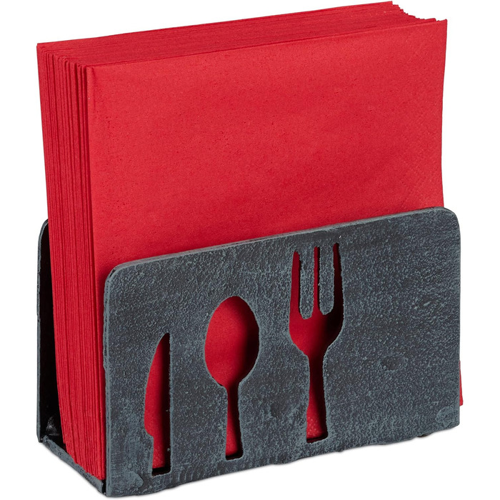 2 x Serviettenhalter, für 33x33 Servietten, schwer, mit Besteck Motiv, Gusseisen, Gastro, Serviettenständer, grau