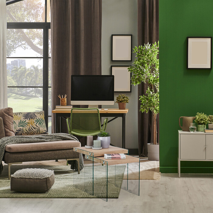 Relaxdays Satztisch 2er Set Holz+Glas