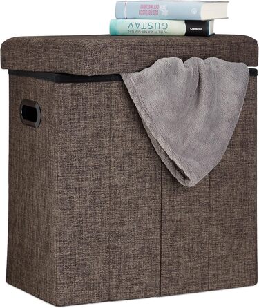 Relaxdays Faltbarer Sitzhocker mit Stauraum, 49,5x46x25,5 cm, Leinen/Polyester, Braun