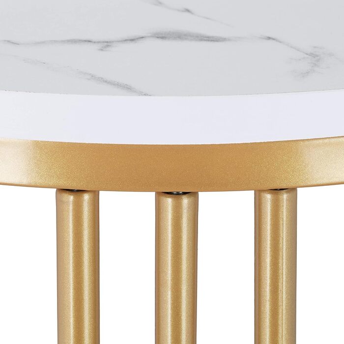 Relaxdays Beistelltisch MARMO, rund, Metall & MDF, Marmoroptik, HxD: 51 x 41 cm, weiß/Gold