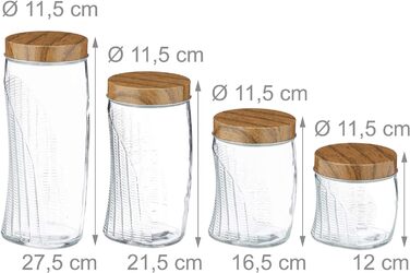 Relaxdays Vorratsgläser 4er Set, 600-2000 ml, Schraubdeckel Metall, transparent