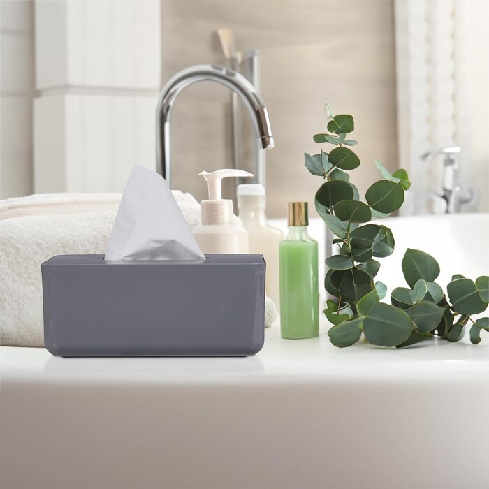 Relaxdays Tücherbox Bambus Deckel, Bad, Taschentuchbox, modernes Design, 10x23x13 cm, Kunststoff, grau