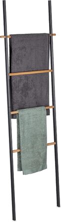 Relaxdays Handtuchleiter, Holz & Metall, 4 Sprossen, zum Anlehnen, 171x50x3 cm, anthrazit/Natur
