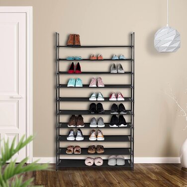 Relaxdays XXL Schuhregal Stecksystem, 10 Ebenen, für 50 Paar Schuhe, Stoff Schuhständer HBT 176,5x99x29,5 cm, (Bordeaux)