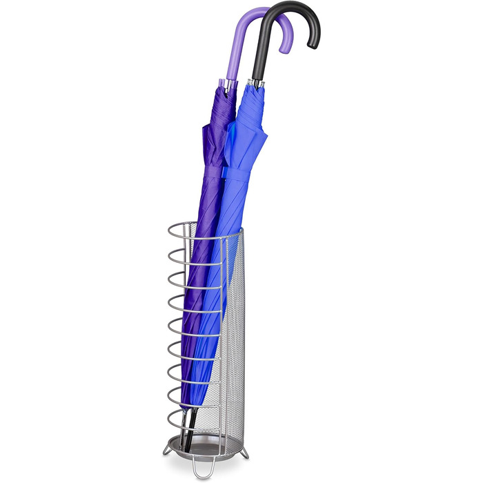Relaxdays Metal Umbrella Stand, 44x16 cm, runder Schirmständer, modernes Design, Legierter Stahl (Silber)