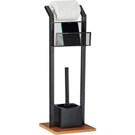 Relaxdays, schwarz Garnitur mit Ablage, Papierhalter, WC-Bürste, Bürstenhalter, quadratischer Fuß, Holzoptik, H 78 cm