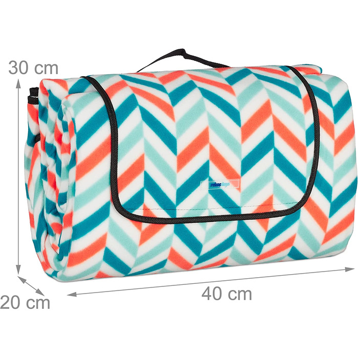 Relaxdays XXL Picknickdecke, 200x300 cm, isoliert, wasserdicht, weiche Fleece Stranddecke, Tragegriff, Zickzack, bunt