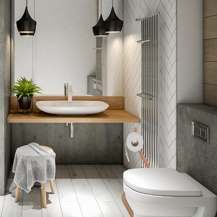 Relaxdays WC Garnitur, stehender Toilettenpapierhalter, Toilettenbürste mit Bürstenhalter, 75x18,5x18,5cm, weiß/Natur