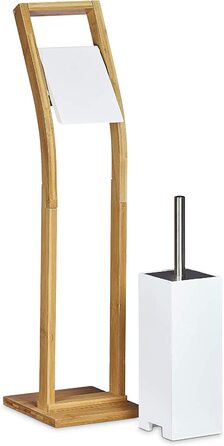 Relaxdays Stand WC Garnitur Holz HBT 75 x 19 x 19 cm Toilettenbürstenhalter aus Bambus mit Toilettenpapierhalter und Klobürst