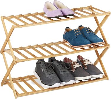 Relaxdays Bambus Schuhregal, 3 Ebenen, 9 Paar Schuhe, HBT: 46x67x26 cm