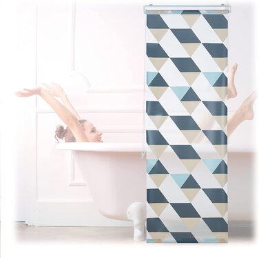 Relaxdays Duschrollo,  Dreieck Muster, Seilzug, Flexible Montage, Duschvorhang für Badewanne & Fenster, bunt (60x240 cm)