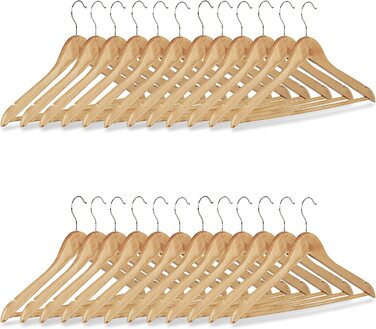 Relaxdays Kleiderbügel Set, 48 Hosenbügel aus Holz, Garderobenbügel, Haken 360° drehbar, HxB: 22,5x44,5cm, natur/silber (24er Pack)