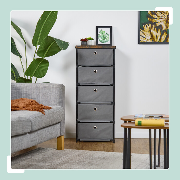 Relaxdays Kommode Holzoptik mit Stoffschubladen