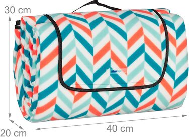 Relaxdays XXL Picknickdecke, 200x300 cm, isoliert, wasserdicht, weiche Fleece Stranddecke, Tragegriff, Zickzack, bunt