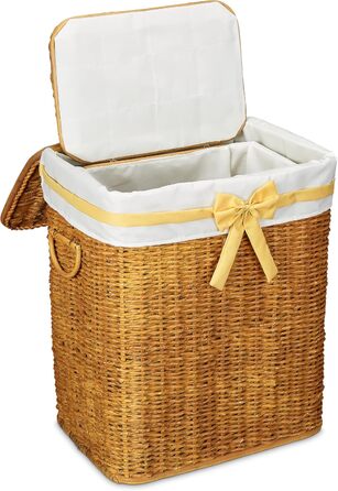 Relaxdays 2er Set geflochtene Buri Wäschetruhe, stapelbar, mit herausnehmbarem Wäschesack, 67 L, Honigbraun