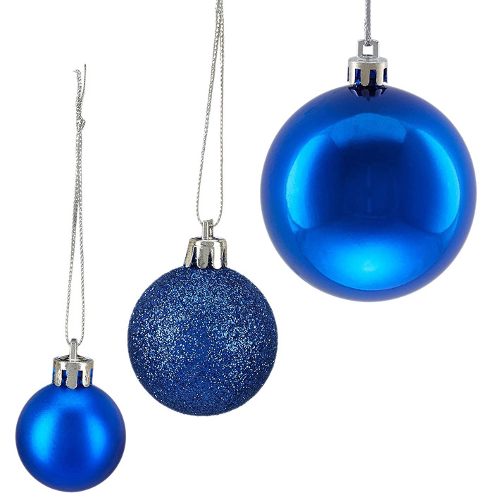 Relaxdays Weihnachtskugeln, 100er Set, Weihnachtsdeko, matt, glänzend, glitzernd, Christbaumkugel ∅ 3, 4 & 6 cm, (Blau)