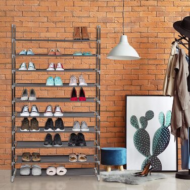 Relaxdays XXL Schuhregal Stecksystem, 10 Ebenen, für 50 Paar Schuhe, Stoff Schuhständer HBT 176,5x99x29,5 cm, braun