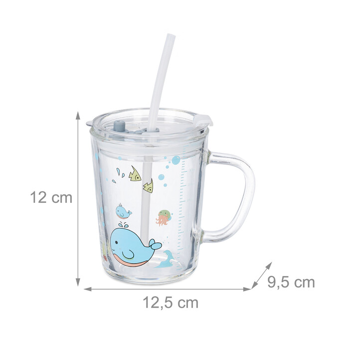 Relaxdays 2er Set Kindergläser mit Walmotiv