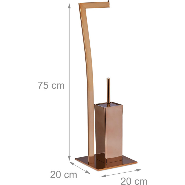 Relaxdays Stand WC Garnitur WIMEDO eckig HBT: 71 x 20 x 20 cm Toilettenbürstenhalter aus Edelstahl mit Lackierung Toilettenpapierhalter und Klorollenhalter als freistehende WC Bürstengarnitur, kupfer