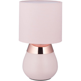 Relaxdays Nachttischlampe mit Touch, Tischlampe Wohn- & Schlafzimmer, Stoffschirm, E14, HxD: 32x18 cm, Touchlampe, rosa