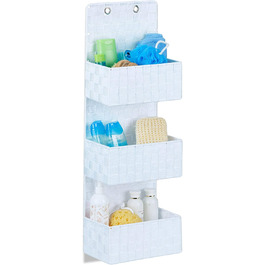 Relaxdays Hängeorganizer Stoff, Türorganizer mit 3 Aufbewahrungskörben, Wandorganizer Bad, PP, HBT: 75x25x15cm, weiß