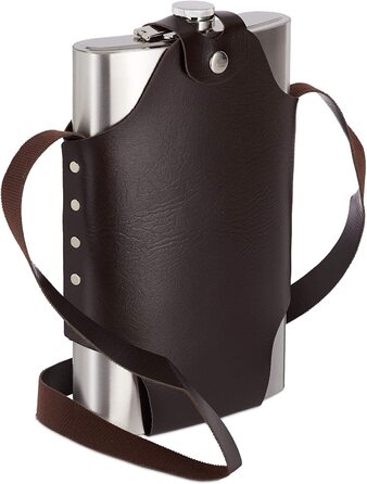 Relaxdays XXL Flachmann aus Edelstahl, hochwertige Taschenflasche zum Umhängen, 1,8l Fassungsvermögen, Partyspaß, Silber, 1 S