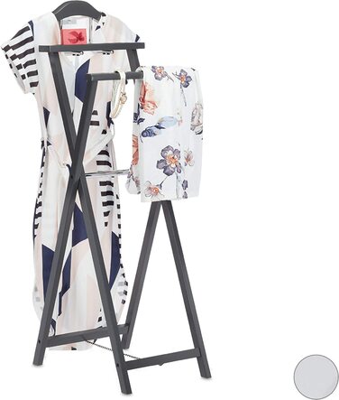 Relaxdays, grau Herrendiener klappbar, Kleiderbutler f. Jacket u. Hosen, m. Ablage, f. Damen, Stummer Diener, MDF Holz, Stand