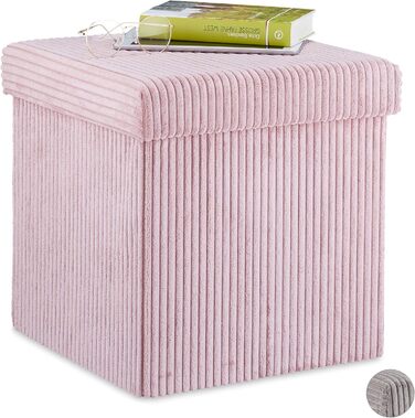 Relaxdays Sitzwürfel, faltbar, mit Stauraum, Kordsamt, 38x38x38 cm, rosa