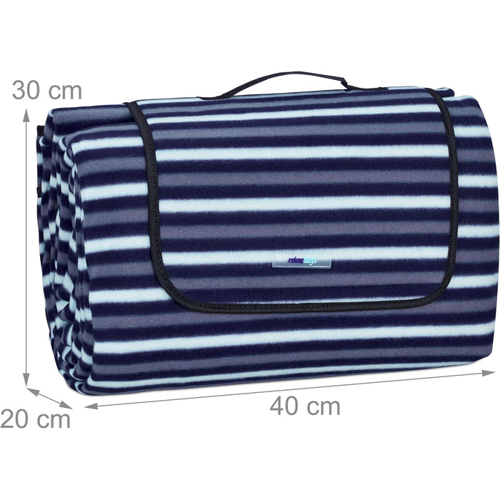 Relaxdays XXL Picknickdecke, 200x300 cm, isoliert, wasserdicht, gestreifte Fleece Stranddecke, weich, Tragegriff, bunt