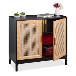 Relaxdays Sideboard mit 2 Rattan-Türen