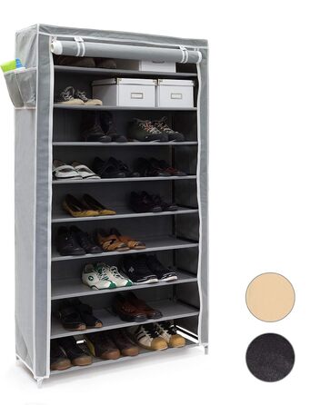 Relaxdays Schuhschrank VALENTIN - 161x88x30cm, 10 Ablagen, Stoffbezug, 45 Paar Schuhe, Anthrazit