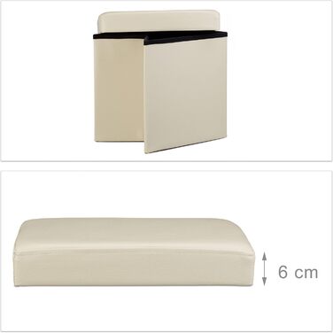 Relaxdays Sitzhocker, Leder, 38x38x38 cm, Creme