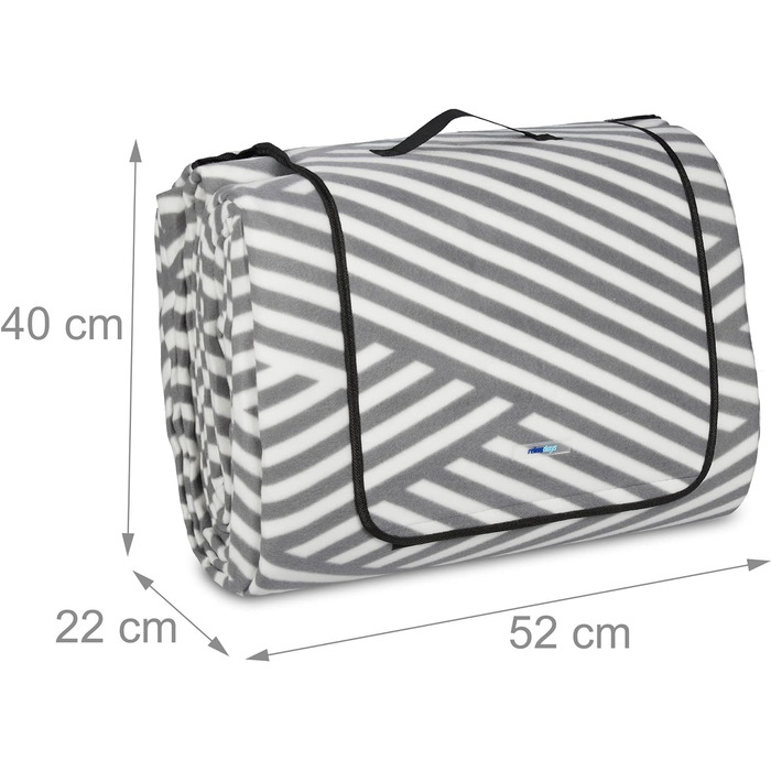 Relaxdays XXL Picknickdecke, 600x200 cm, isoliert, wasserdicht, Fleece Stranddecke, Tragegriff, Zickzack, weiß/grau