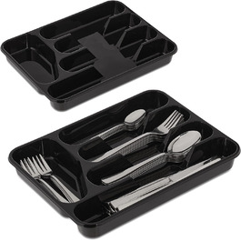 Relaxdays Besteckkasten, 2er Set, 5 Fächer, Kunststoff, schwarz (24,5x32,5 cm)