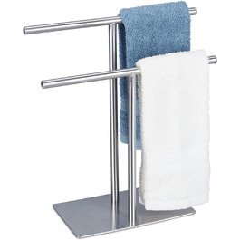Relaxdays Handtuchständer, HBT 31,5x28,5x12 cm, 2-armig, Edelstahl, Silber