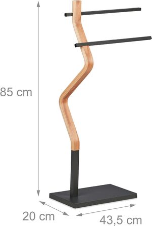 Relaxdays Handtuchständer, 2 Metallstangen, 85x43,5x20 cm, Stahl & MDF, Natur/Grau