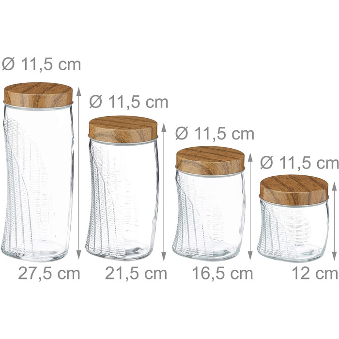 Relaxdays Vorratsgläser 4er Set, 600-2000 ml, Schraubdeckel Metall, transparent