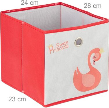 Relaxdays Kinderregal mit 4 Boxen, Spielzeug, Mädchen, Schwan-Design, Regal Kinderzimmer, HBT: 62 x 53 x 30 cm, weiß/rot