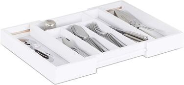 Relaxdays Besteckkasten Schublade, ausziehbar, variable Breite, 5 bis 7 Fächer, Bambus Organizer, HBT: 5x48x33,5cm, weiß