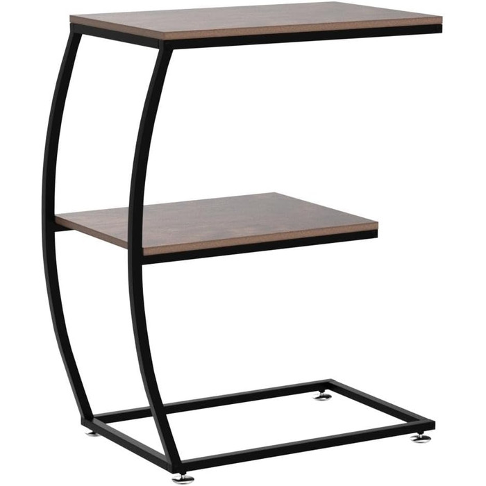 Relaxdays Beistelltisch, 2 Ablagen, C-Form, Industrial Design, Sofatisch Metall & Holzoptik, HBT: 57,5x47,5x25 cm, braun