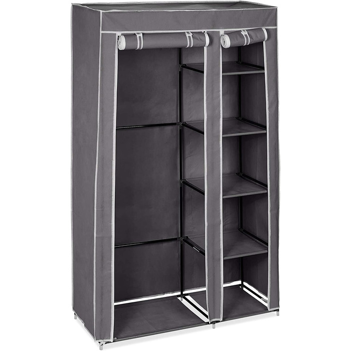 Relaxdays Stoffschrank, mit Kleiderstange & 5 Fächern, HBT: 174 x 107 x 42,5 cm, stabiler Faltschrank mit Bezug, (Grau, Single)
