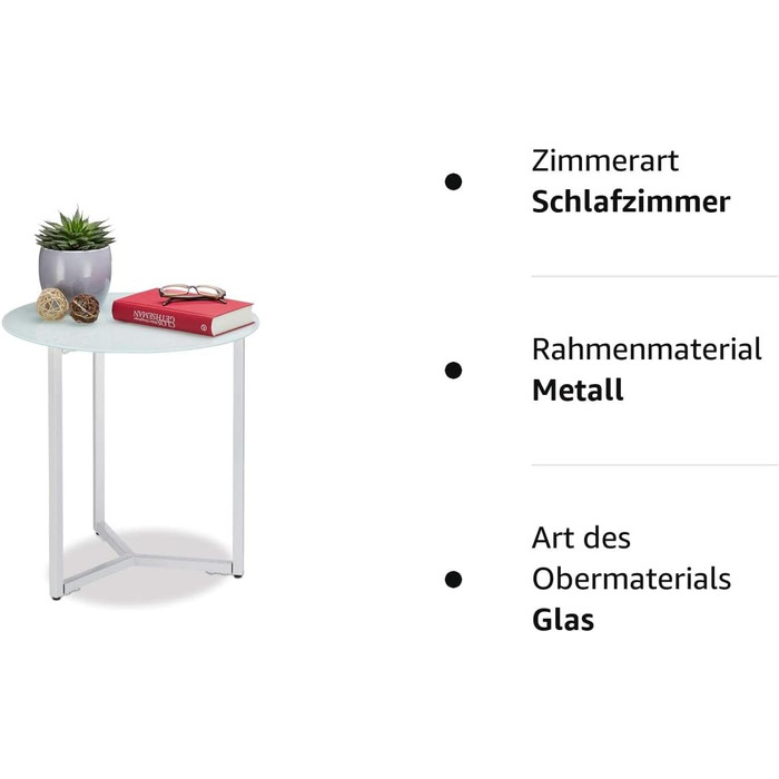 Relaxdays  Runder Beistelltisch aus Glas und Metall, dekorativer Loungetisch, HxBxT: 51 x 50 x 50 cm, in edlem, Standard (Weiß)
