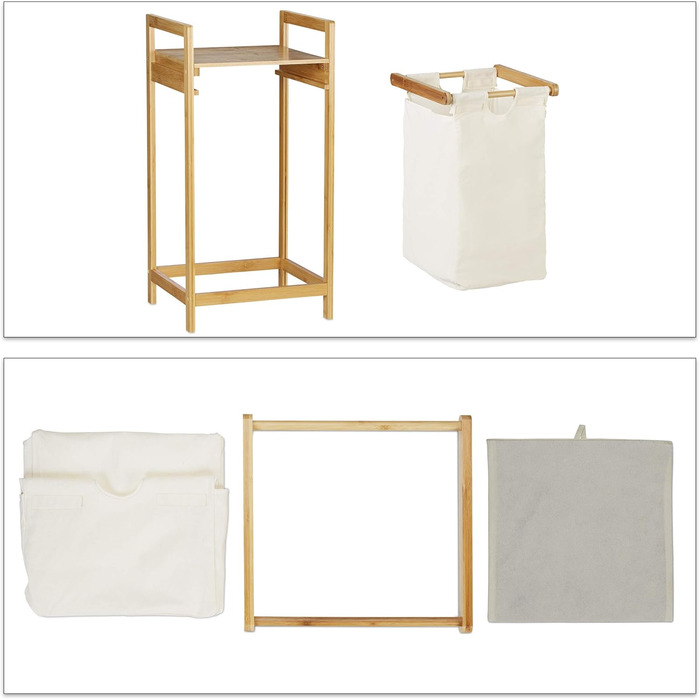 Relaxdays Wäschekorb Bambus, ausziehbar, eckig, 30L Innensack, 73x37x33 cm