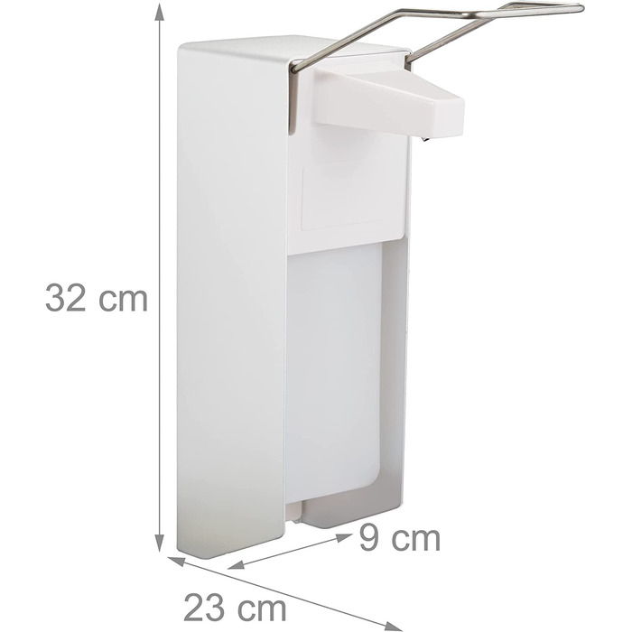 Relaxdays Eurospender, 1000 ml, Desinfektionsmittel, Seife, Ellenbogen-Hebel, Wandbefestigung, Hygienespender, silber