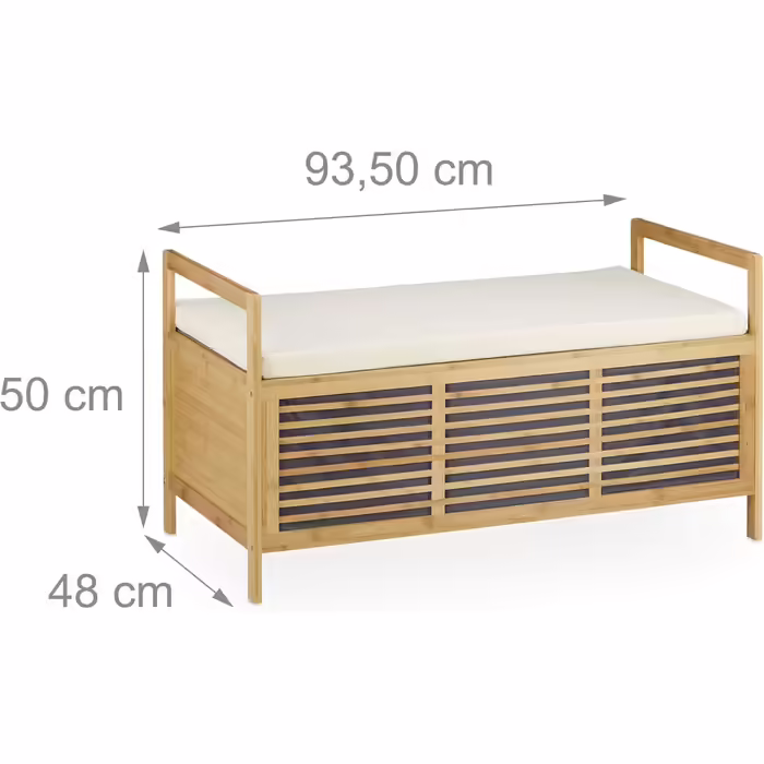 Relaxdays Sitzhocker mit Stauraum, Bambus, 46x50,5x50 cm, natur