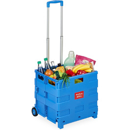 Relaxdays Einkaufstrolley, Klapptrolley, 35 kg, faltbar, Rolltrolley (Blau)