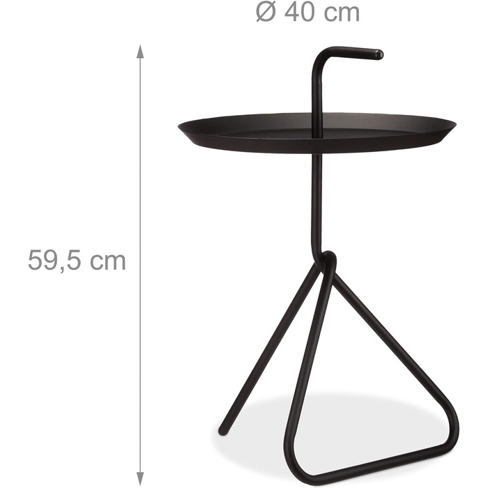 Relaxdays, schwarz Beistelltisch aus Metall, Runder Ablagetisch mit Tragegriff, Moderner Couchtisch, HxD ca. 59 x 40cm, Standard