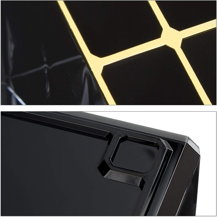 Relaxdays Make Up Organizer klein, 2-teilige Schminkaufbewahrung mit Schubladen, stapelbares Kosmetikregal, schwarz/Gold, 1 Stück