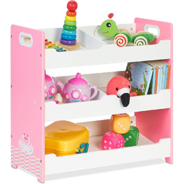 Relaxdays Kinderregal, HBT: 60 x 62,5 x 30 cm, 5 Fächer, MDF, Aufbewahrungsregal Kinderzimmer, Spielzeugregal, weiß/rosa, L